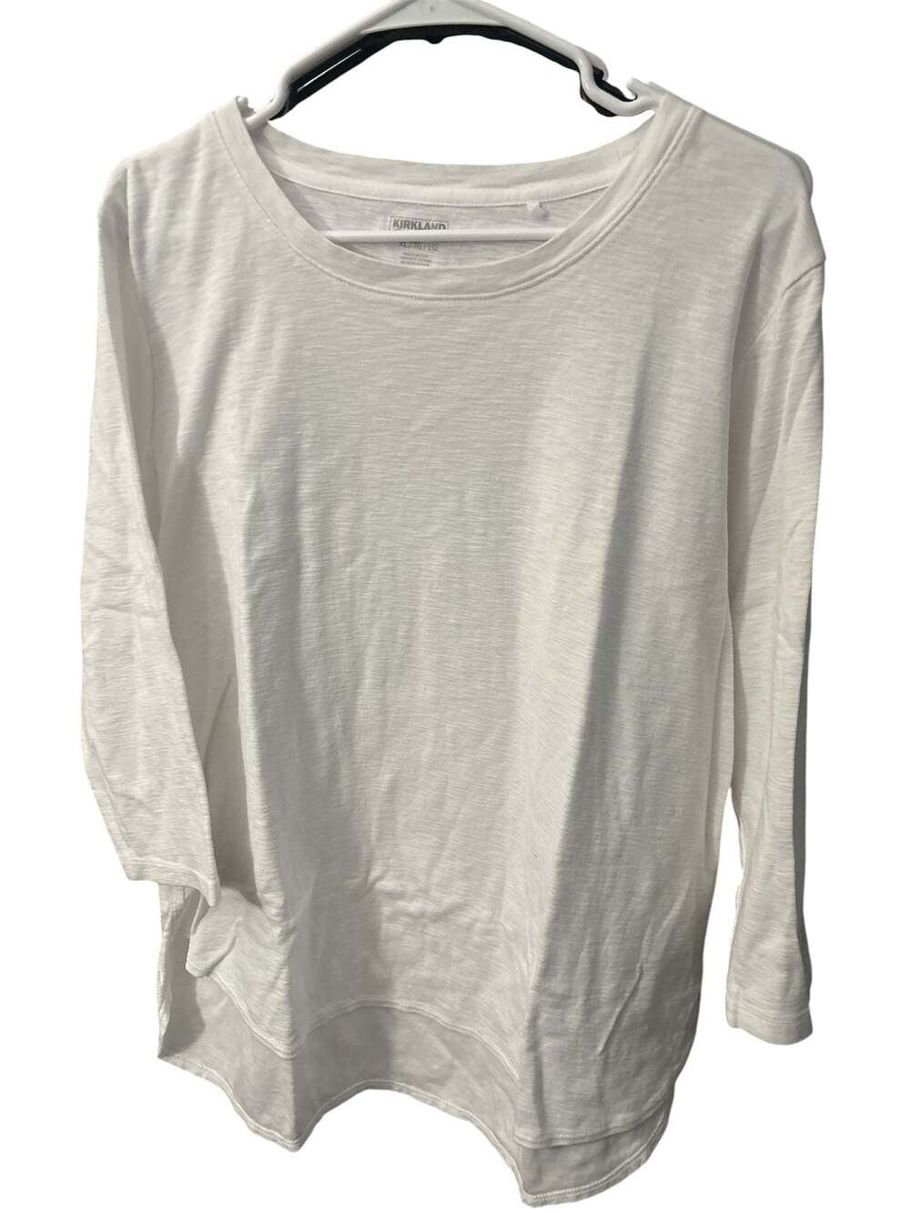Kirkland Signature Ladies White 100% Cotton Slub 3/4 Sleeve Tee